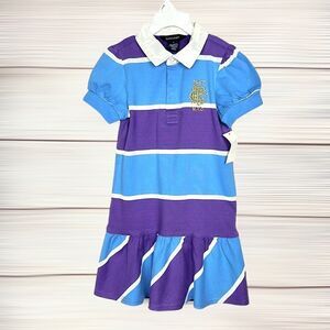Ralph Lauren Blue Label Cotton Summer Polo Dress Blue Purple Short Puff Sleeve 6